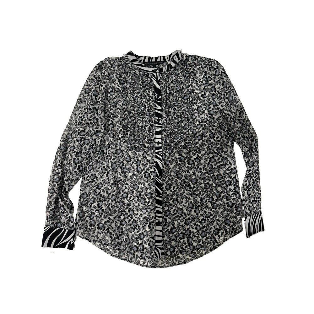 White House Black Market Womens Sz S Top Multi Color Floral Ruffle Button Up